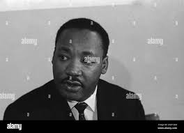 Martin Luther King at press conference after talk with Ambassador Arthur  Goldberg at the U.S. Mission to U.N., in New York