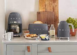Grey kitchen cabinets in modern farmhouse decor Slate Grey Cooker Kettle Toaster Coffee Smeg Uk