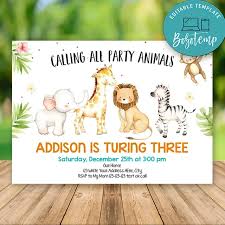 Paw it out with your friends both online and offline. Editable Zoo Safari Party Animals Birthday Invitation Diy Bobotemp