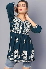 Buy Mubeno Womens Cotton Blend Empire Embroidered Short Kurta (RD Kurti  Tokio Maroon-M) (XXX-Large, Enamel Blue) at Amazon.in