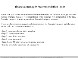 Ca, cfa, cma, acca, etc. Financial Manager Recommendation Letter