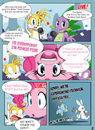 949271 - safe, artist:ss2sonic, angel bunny, pinkie pie, spike, chao, comic,  crossover, male, miles 