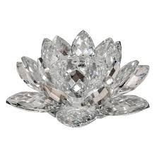 These beautiful lotus blossom candle holders are made of glass crystal and are a perfect fit for tea light candles. Silver Crystal Lotus Candle Holder 8 25 Eventswholesale Com