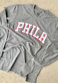 47 Philadelphia 76ers Grey Wordmark Long Sleeve T Shirt 48004082 In 2020 Long Sleeve Tshirt Long Sleeve Sleeves