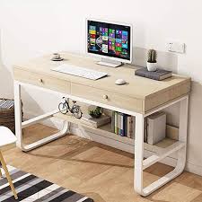 Amazon Com Home Office Multi Layer Storage Frame Computer Desk With Double Drawer Laptop Office Desk W In 2020 Home Office Furniture Desk Pc Desk Modern Computer Desk