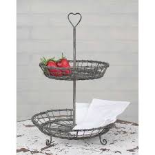 Tlbtek 2 tiered wood tray stand,two tier serving tray farmhouse,rustic cake wooden tiered stand for coffee bar, kitchen counter, dining room table, cupcake stand, holiday decor. Farmhouse Vintage Wire Heart Two Tier Serving Stand