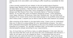 Feb 07, 2020 · graphic designer with a strong background in marketing design. Upwork Cover Letter For Graphic Designer Ferisgraphics