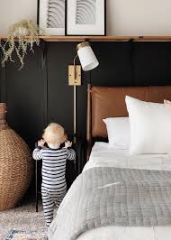 Black And White Accent Wall Dots Diy Board And Batten Black Accent Wall Bedroom Brass Sconces Bedroom Masculine Bedroom Leather H In 2020 Accent Wall Bedroom Chic Bedroom Design Black Accent Walls