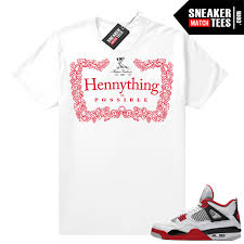 Fire Red 4s Jordan Sneaker Tees Shirts White Hennything Jordan 4 Fire Red Sneaker Match Clothing