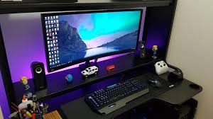Battlestation Ikea Fredde Desk Acer Z35p Ultrawide Monitor Video Game Rooms Gaming Room Setup Computer Setup
