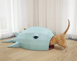 Diy Paper Cat House Whale Papercraft 3d Cat Cave Etsy Cat House Paper Crafts Diy Paper