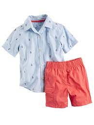 Carters Infant Boys Blue Anchor Baby Outfit Shirt Coral Shorts Set 9m Walmart Com