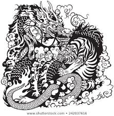 Black And White Dragon Tattoo Sleeve Find Dragon And Tiger Fight Black And White Tattoo Illustration Stock Vectors And Millions Of Other Royalty F With Images White Tattoo Tattoo Illustration Japanese Tattoo
