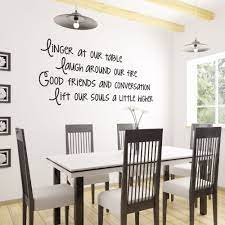 Read our list of dining room quotes to call back your beautiful memories about it! Linger At Our Table Friends Dining Room Gathering Wall Quote Simple Stencils Kitchen Wall Decor Interior Design Dining Room Dining Room Wall Decor