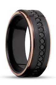 Unique Black Wedding Rings For Men Made With Black Zirconium Rose Gold And Black Diamonds Black Wedding Rings Wedding Rings Unique Cool Wedding Rings