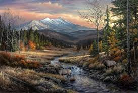 Rustic Cabin Landscape Painting Routine Visitors 16x24 Wildlife And Art Landscape Paintings Landscape Scenic Landscape