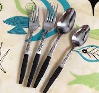 Mid Century Interpur INR2 Stainless and Black Molded Handle Flatware CHOOSE