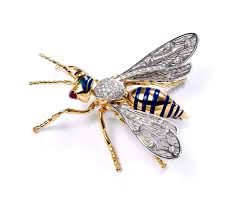 Gold Enamel Diamond Queen Bee Insect Jewelry Bee Jewelry Diamond Brooch