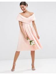Asos Design Bardot Fold Over Midi Prom Dress Blush Bridesmaid Dresses Pink Bridesmaid Dresses Prom Dresses Uk