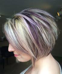 Bob Hairstyles With Purple Highlights Chunk Of Styes Purple Highlights Blonde Hair Purple Hair Highlights Hair Highlights