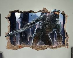 Halo 4 5 Master Chief 3d Wall Sticker Smashed Bedroom Kids Decor Vinyl Removable Art Decal Huge Large Small Removable Mura 3d Wall Wall Sticker Wall Decals