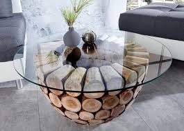 Tables basses tables d'appoint consoles. Table Basse Ronde Originale Bois Et Verre Pour Salon