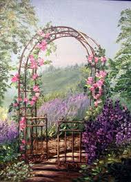 Painting Garden Gate Florals Through The Garden Gate Series C Shirley Reade Garden Painting Lilac Painting Cottage Art