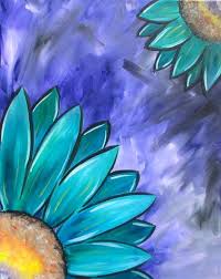 Teal Blue Flower Painting With Purple Background Beginner Painting Idea Blue Flower Painting Flower Painting Easy Flower Painting