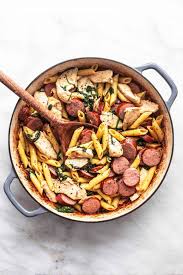 Easy Chicken And Sausage Pasta Recipe Lecremedelacrumb Com In 2020 Recipe Using Chicken Breasts Sausage Pasta Chicken Kielbasa Recipe