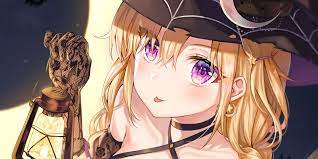 Eye anime drawing, eyes, purple, violet, people png. Wallpaper Anime Girls Blonde Purple Eyes Hat Halloween 3000x1500 Jaquelinebouquet 1693333 Hd Wallpapers Wallhere