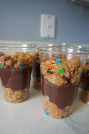 The key to making these look pretty is to carefully place each layer round the outside of the cup and then fill in the middle of the layer. Monster Cookie Pudding Parfaits This Is Not Diet Food