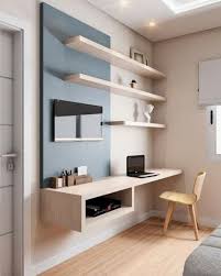 Coin Bureau Design Et Moderne Alliant Chaise Et Etageres En Bois Avec Un Pan De Mur Colore Pour Egayer L Es Home Office Decor Home Office Design House Interior