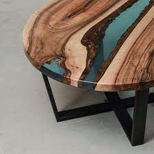 Round Coffee Table Resin Made Blue Epoxy Side Table River Etsy Live Edge Coffee Table Coffee Table Resin Table