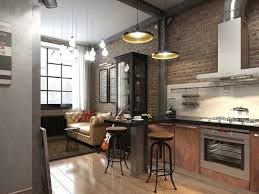 Three Dark Colored Loft Apartments With Exposed Brick Walls Brick Kitchen Loft Kitchen Apartment Decorating Livingroom