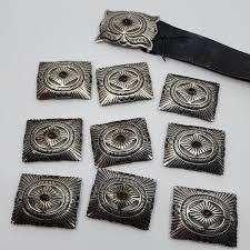 Vintage Navajo Sterling Silver Black Onyx 10 Concho Belt Ernest Roy Begay  ERB