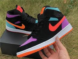 Jordan 1 Mid Se White Black Royal Gs Release Date Nike Air Jordan 1 Mid Black Multi Color Reflective Black Purple Green Jordan Shoes Girls Nike Air Shoes Shoes Sneakers Nike