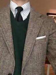 Black And White Check Coat Mens Light Grey Tweed Jacket White Shirt With Blue Check Navy Tie Khakis Green Sweater Tweed Jacket Men Mens Outfits Harris Tweed Jacket