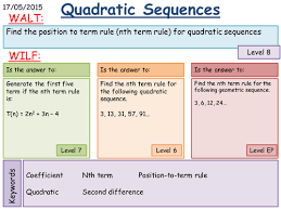 The \(n\) th term for a quadratic sequence has a term that contains \(n^2\). Quadratic Sequences Teaching Resources