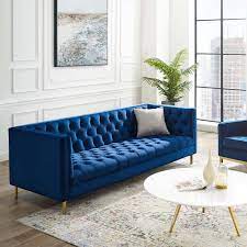 Deep Seated Diamond Tufted Blue Velvet Sofa Velvet Sofa Living Room Blue Velvet Sofa Living Room Blue Velvet Sofa