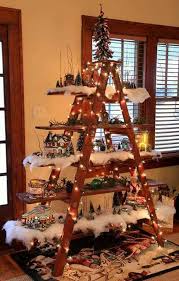 Department 56 Display Idea With Old Wooden Ladder Christmas Village Display Christmas Villages Unique Christmas Trees
