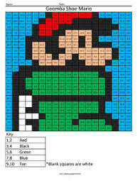 Teach your child how to identify colors and numbers and stay within the lines. 4as Goomba Shoe Mario Subtraction Nintendo Coloring Coloring Squared