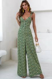 Green Floral Wide Leg Jumpsuit