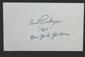 Cecil Perkins 1967 New York Yankees Autographed Signed 3x5 Index Card