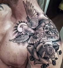 530 x 600 jpeg 42 кб. Picture Of Clock With Bird And Rose Tattoo