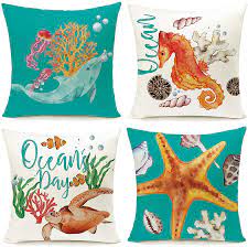 I absolutely love my pillows. Buy Palon Pillow Covers Beach Theme Summer Pillow Covers Set Of 4 Ocean Animal Starfish Shell Seahorse Decorative Pillow Cases Cushion Cover For Home Sofa Office 18 X 18 Ocean Online In Turkey B092d8m9hx