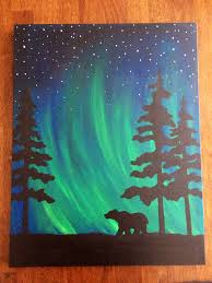 Northern Lights Bear Silhouette Painting Art Painting Easy Canvas Painting Silhouette Art