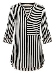 Black And White Striped Button Up Shirt Women S Women S Casual Chiffon Blouse Elegant Split V Neck Cuffed Sleeve Striped Blouses Shirt Tops Black White Cp1890gcd3s Blouses For Women Casual Chiffon Blouse Shirt Blouses
