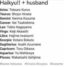 Who is your haikyuu boyfriend? I Found A Another One Of Those Who Is Ur Haikyuu Bf Based On Ur Zodiac Lets If U Have Any Luck Fandom