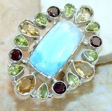 Larimar Multi Gemstone Ring In 2020 Silver Jewelry Store Boho Rings Silver Multi Gemstone Ring