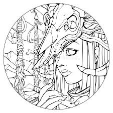 Skulls coloring pages for adults. Girl Shaman With A Flute With A Skull On The Head Stock Illustration Illustration Of Ethnic Adults 124470936
